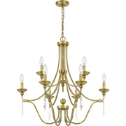 Quoizel Joules 32in 9-Light Chandelier | Traditional Aged Brass Steel with Crystal Drops | Dining Room & Foyer | 32 x 32 x 31 in | Model JOU5032AB