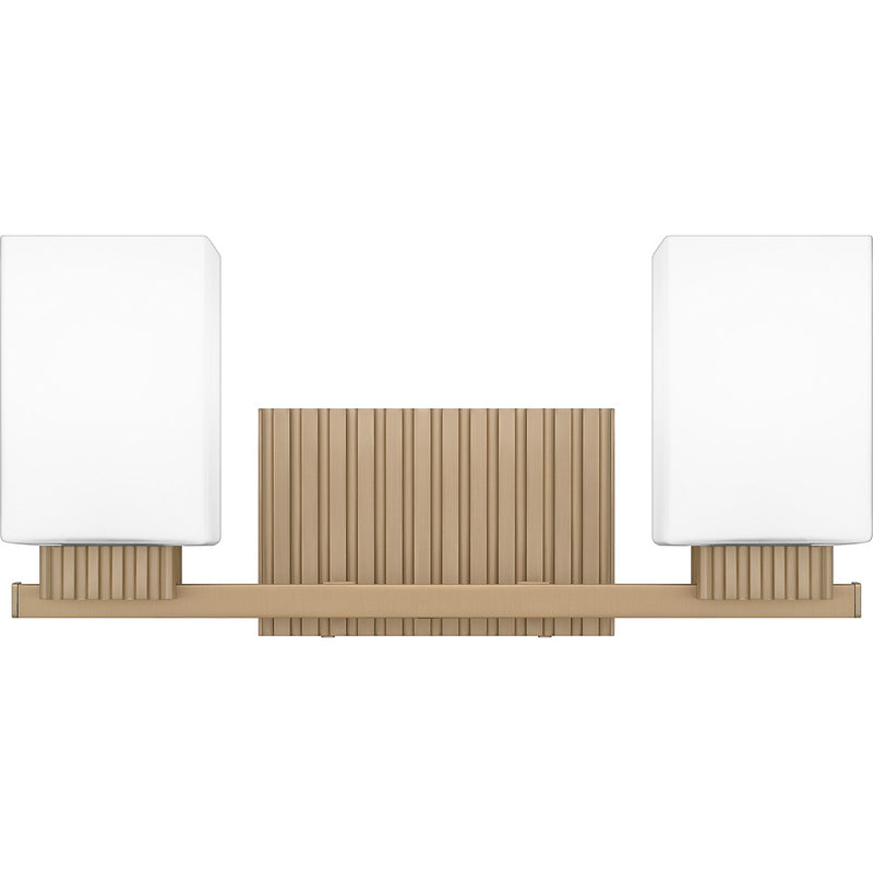 Quoizel Joyner 16in 2-Light Bath Light | Bronze Gold Steel and Opal Etched Glass | Bathroom Vanity | 16 x 6.5 x 7.25 in | Model JOY8616BGD
