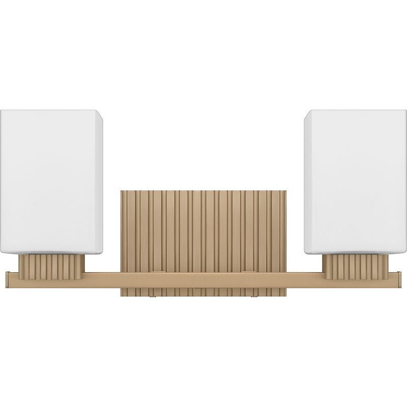 Quoizel Joyner 16in 2-Light Bath Light | Bronze Gold Steel and Opal Etched Glass | Bathroom Vanity | 16 x 6.5 x 7.25 in | Model JOY8616BGD