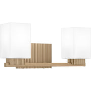 Quoizel Joyner 16in 2-Light Bath Light | Bronze Gold Steel and Opal Etched Glass | Bathroom Vanity | 16 x 6.5 x 7.25 in | Model JOY8616BGD