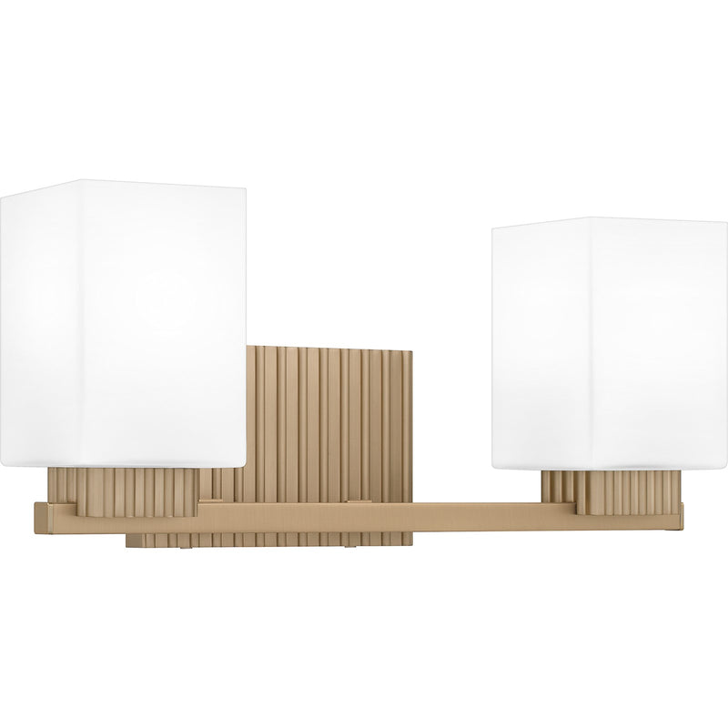 Quoizel Joyner 16in 2-Light Bath Light | Bronze Gold Steel and Opal Etched Glass | Bathroom Vanity | 16 x 6.5 x 7.25 in | Model JOY8616BGD