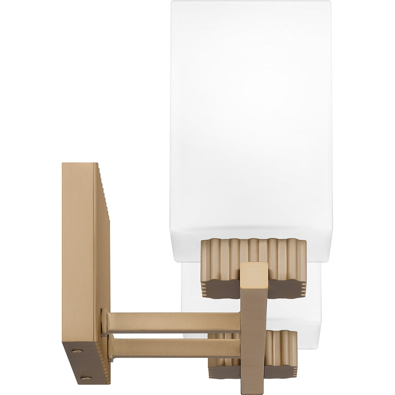 Quoizel Joyner 16in 2-Light Bath Light | Bronze Gold Steel and Opal Etched Glass | Bathroom Vanity | 16 x 6.5 x 7.25 in | Model JOY8616BGD