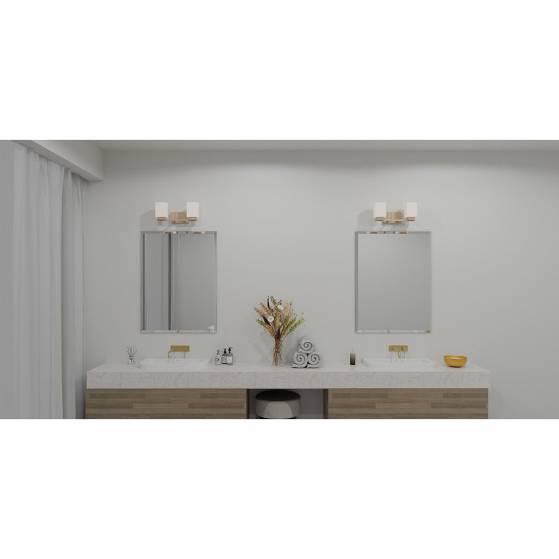 Quoizel Joyner 16in 2-Light Bath Light | Bronze Gold Steel and Opal Etched Glass | Bathroom Vanity | 16 x 6.5 x 7.25 in | Model JOY8616BGD