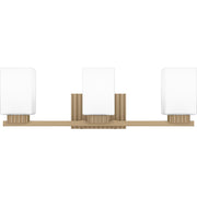 Quoizel Joyner 23in 3-Light Bath Light | Bronze Gold Steel and Opal Etched Glass | Bathroom Vanity | 23 x 6.5 x 7.25 in | Model JOY8623BGD