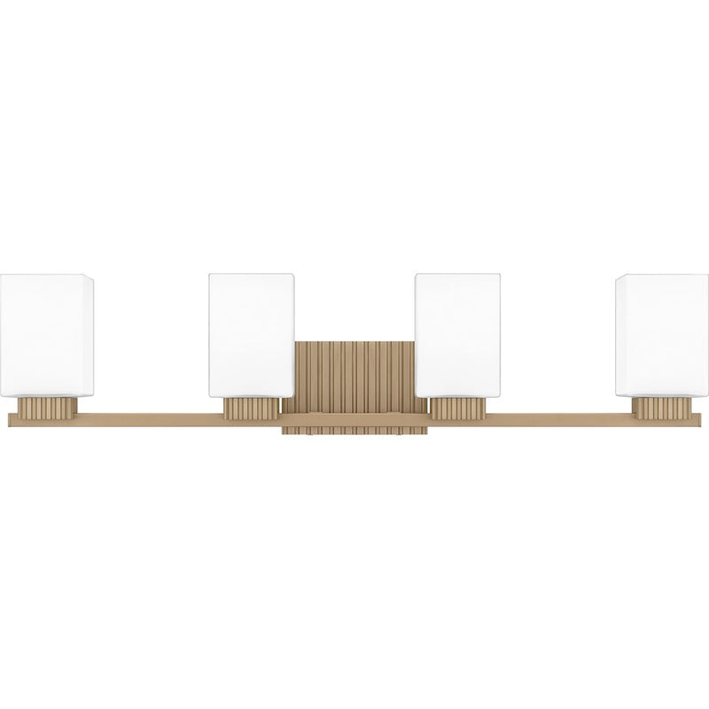 Quoizel Joyner 32in 4-Light Bath Light | Bronze Gold Steel and Opal Etched Glass | Bathroom Vanity | 32 x 6.5 x 7.25 in | Model JOY8632BGD