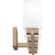 Quoizel Joyner 32in 4-Light Bath Light | Bronze Gold Steel and Opal Etched Glass | Bathroom Vanity | 32 x 6.5 x 7.25 in | Model JOY8632BGD