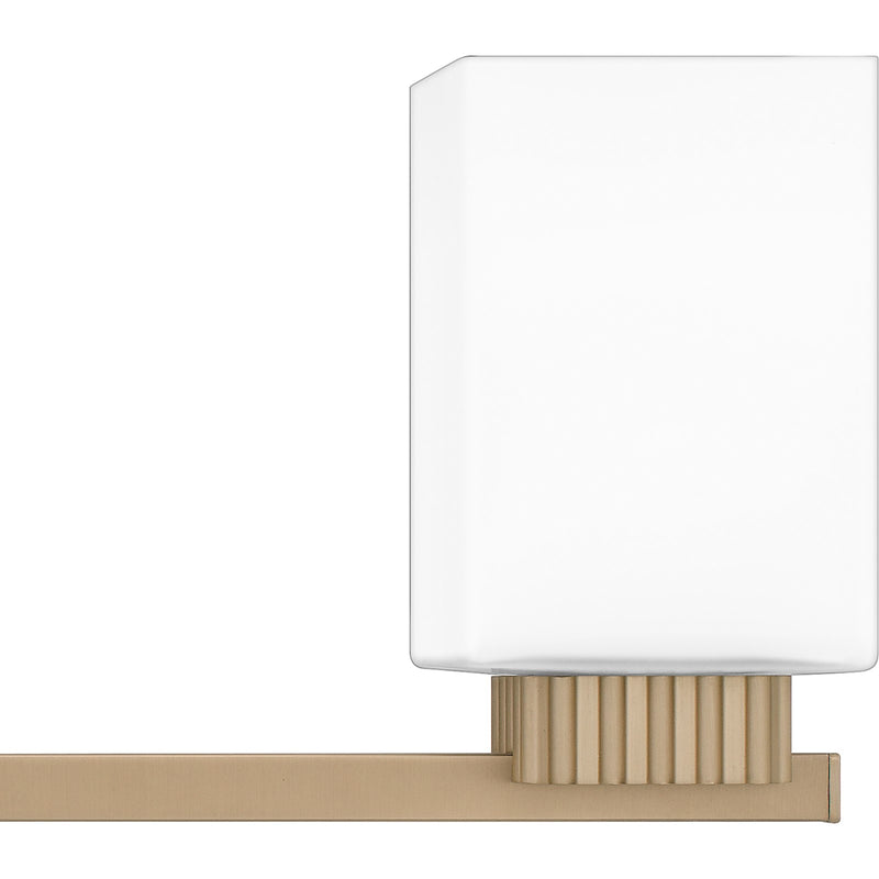 Quoizel Joyner 32in 4-Light Bath Light | Bronze Gold Steel and Opal Etched Glass | Bathroom Vanity | 32 x 6.5 x 7.25 in | Model JOY8632BGD