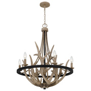 Quoizel Journey 26in 6-Light Chandelier | Rustic Earth Black Steel and Resin Antler | Dining Room & Foyer | 26.25 x 26.25 x 31 in | Model JR5006EK
