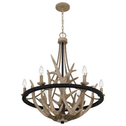 Quoizel Journey 26in 6-Light Chandelier | Rustic Earth Black Steel and Resin Antler | Dining Room & Foyer | 26.25 x 26.25 x 31 in | Model JR5006EK