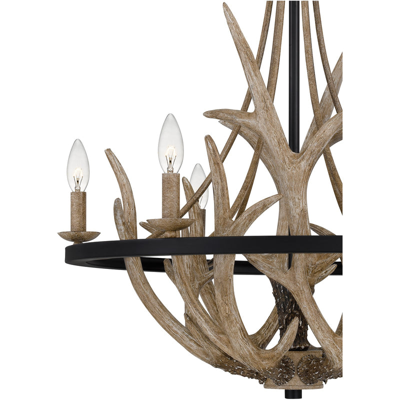 Quoizel Journey 26in 6-Light Chandelier | Rustic Earth Black Steel and Resin Antler | Dining Room & Foyer | 26.25 x 26.25 x 31 in | Model JR5006EK