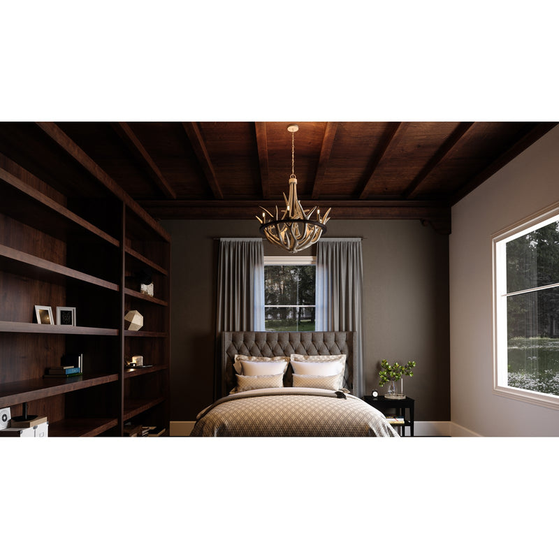 Quoizel Journey 26in 6-Light Chandelier | Rustic Earth Black Steel and Resin Antler | Dining Room & Foyer | 26.25 x 26.25 x 31 in | Model JR5006EK