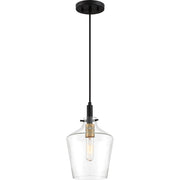 Quoizel June 1-Light Mini Pendant | Modern Earth Black Steel and Clear Glass | Kitchen Island & Breakfast Nook | Model JUN1508EK