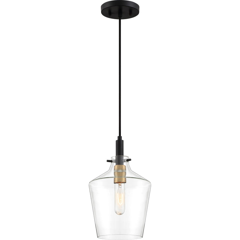 Quoizel June 1-Light Mini Pendant | Modern Earth Black Steel and Clear Glass | Kitchen Island & Breakfast Nook | Model JUN1508EK