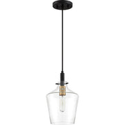 Quoizel June 1-Light Mini Pendant | Modern Earth Black Steel and Clear Glass | Kitchen Island & Breakfast Nook | Model JUN1508EK