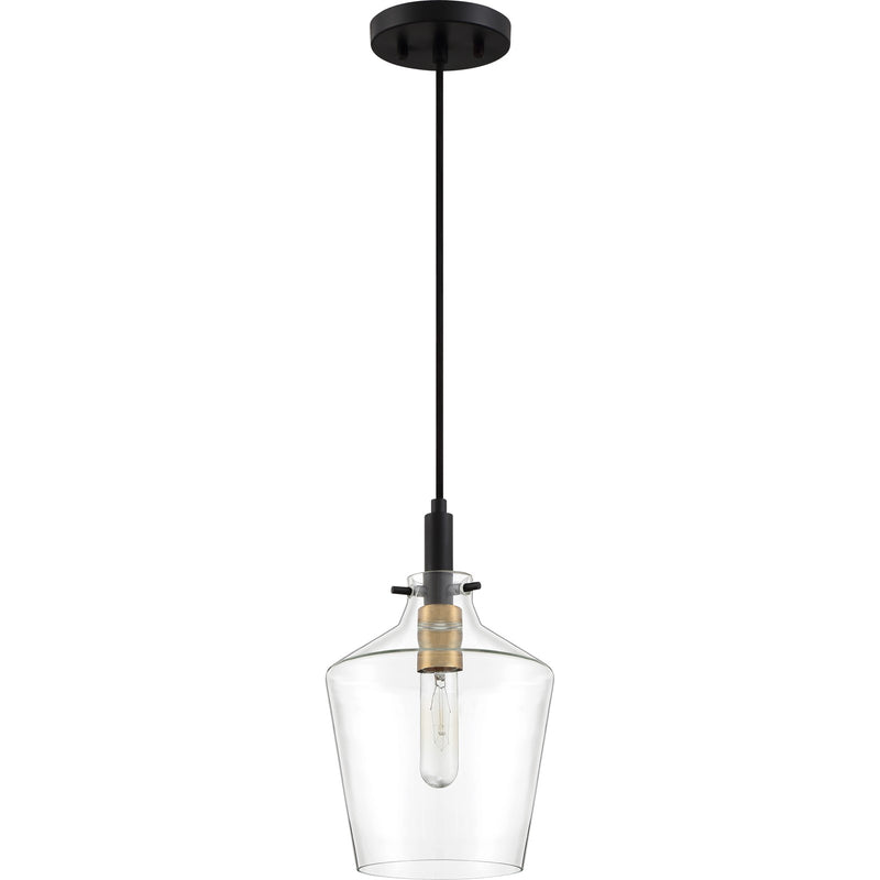 Quoizel June 1-Light Mini Pendant | Modern Earth Black Steel and Clear Glass | Kitchen Island & Breakfast Nook | Model JUN1508EK