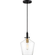 Quoizel June 1-Light Mini Pendant | Modern Earth Black Steel and Clear Glass | Kitchen Island & Breakfast Nook | Model JUN1508EK