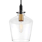 Quoizel June 1-Light Mini Pendant | Modern Earth Black Steel and Clear Glass | Kitchen Island & Breakfast Nook | Model JUN1508EK