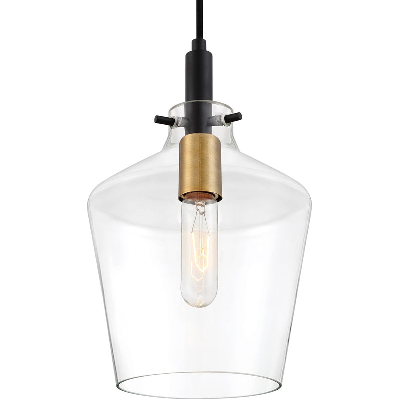 Quoizel June 1-Light Mini Pendant | Modern Earth Black Steel and Clear Glass | Kitchen Island & Breakfast Nook | Model JUN1508EK
