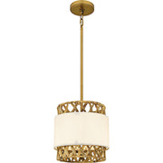 Quoizel Kate 1Lt Mini Pendant, Gold/White Linen And Rattan - KAT1510BRG