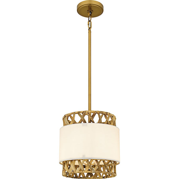 Quoizel Kate 1Lt Mini Pendant, Gold/White Linen And Rattan - KAT1510BRG