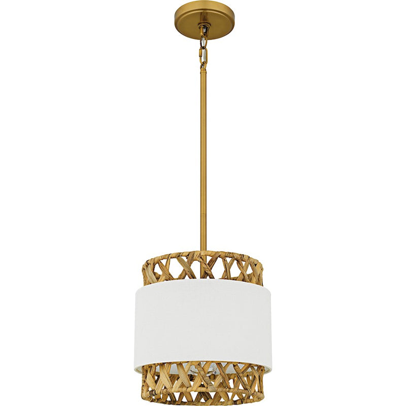 Quoizel Kate 1Lt Mini Pendant, Gold/White Linen And Rattan