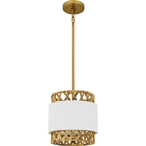 Quoizel Kate 1Lt Mini Pendant, Gold/White Linen And Rattan