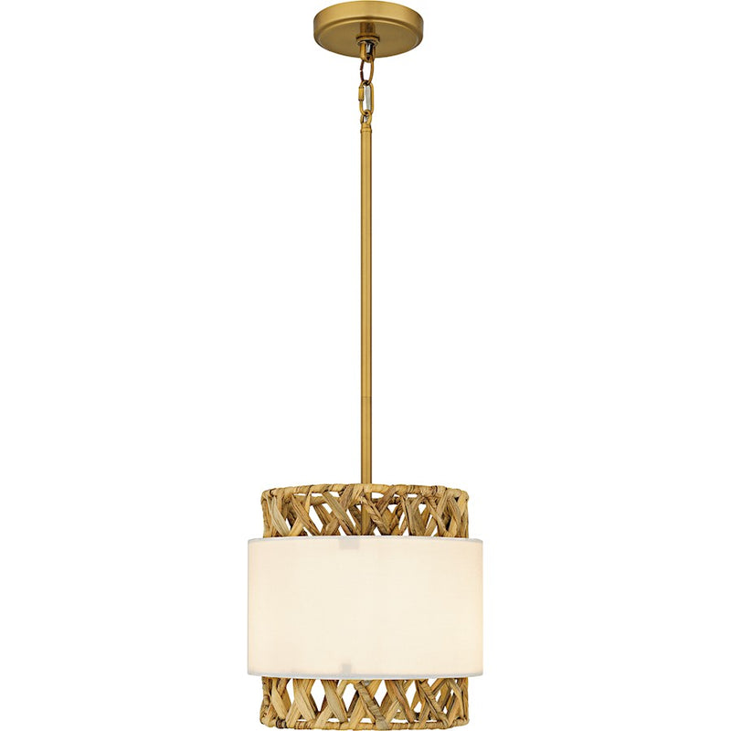 Quoizel Kate 1Lt Mini Pendant, Gold/White Linen And Rattan