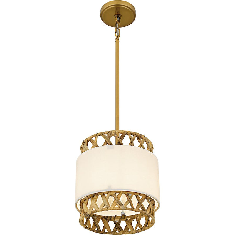 Quoizel Kate 1Lt Mini Pendant, Gold/White Linen And Rattan