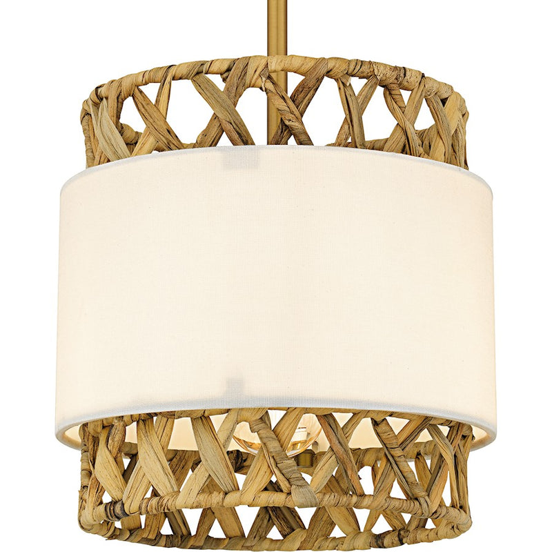 Quoizel Kate 1Lt Mini Pendant, Gold/White Linen And Rattan