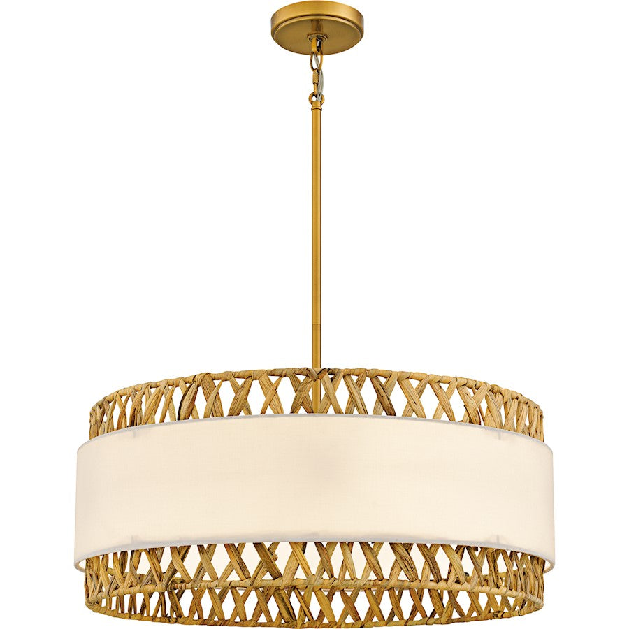 Quoizel Kate 5Light Pendant, Brushed Gold/White Linen And Rattan - KAT2824BRG