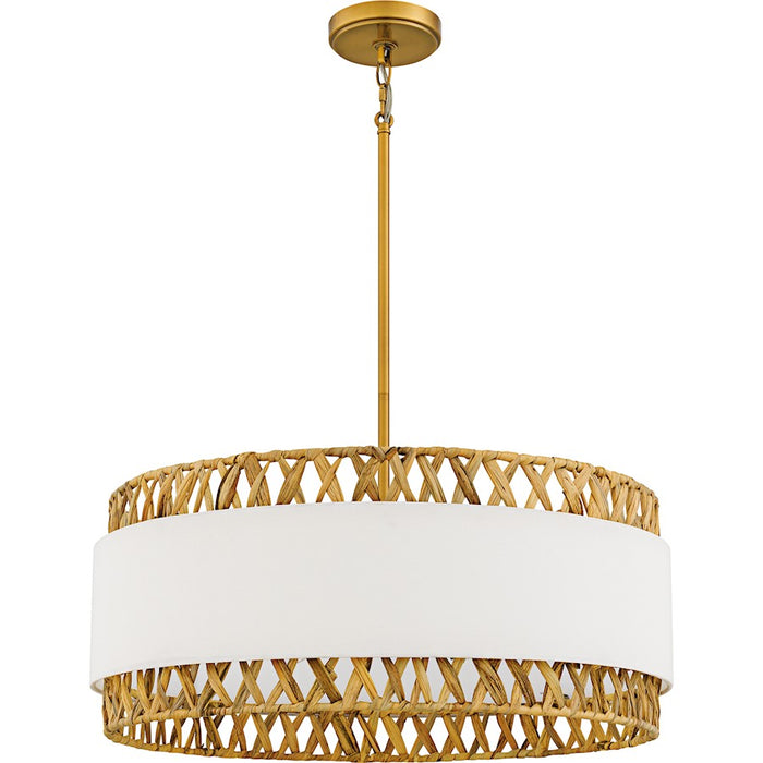Quoizel Kate 5Light Pendant, Brushed Gold/White Linen And Rattan