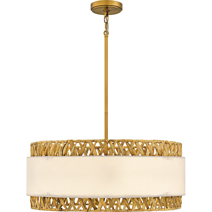 Quoizel Kate 5Light Pendant, Brushed Gold/White Linen And Rattan