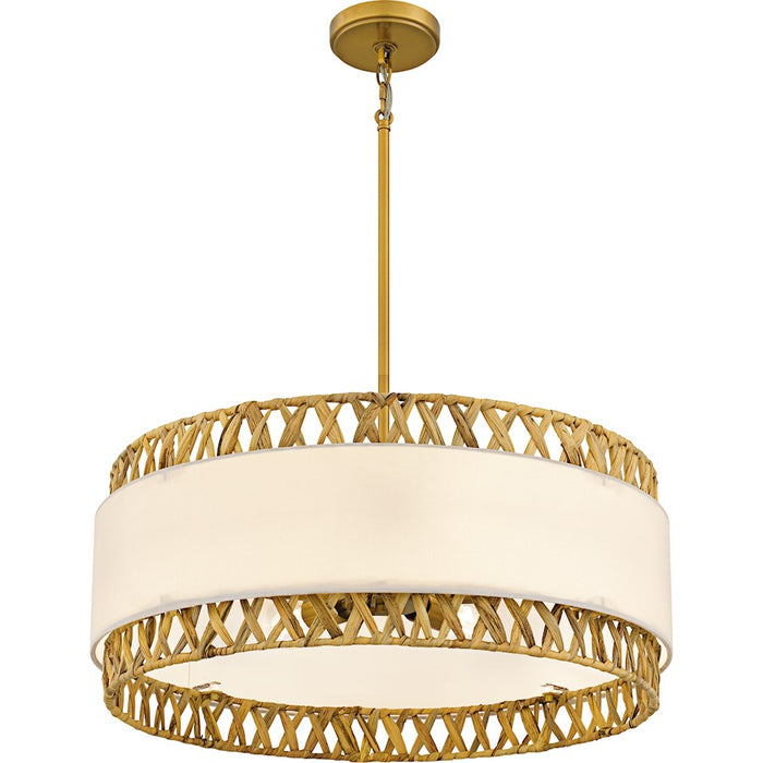 Quoizel Kate 5Light Pendant, Brushed Gold/White Linen And Rattan