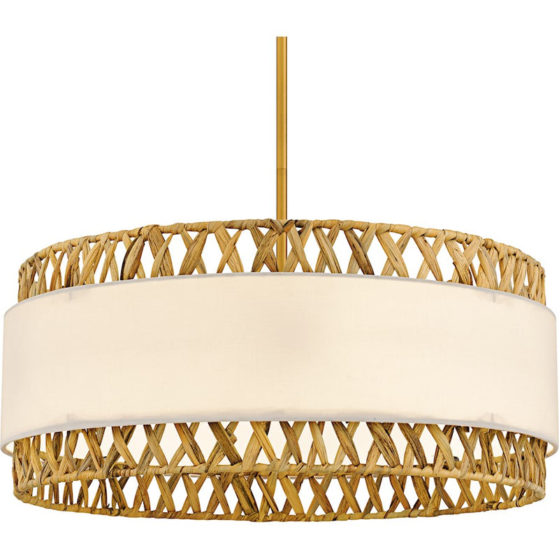 Quoizel Kate 5Light Pendant, Brushed Gold/White Linen And Rattan