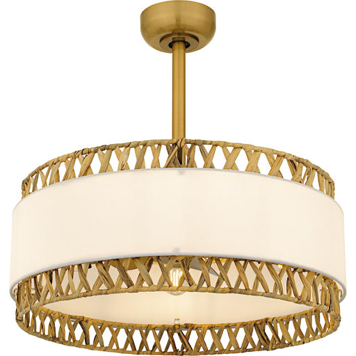 Quoizel Kate 4Light Fandelier, Brushed Gold/White Linen And Rattan - KAT3124BRG