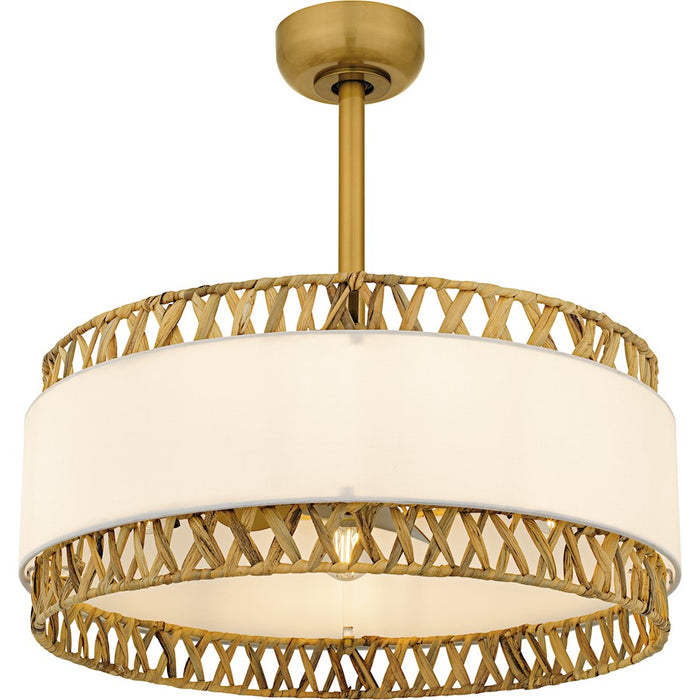 Quoizel Kate 4Light Fandelier, Brushed Gold/White Linen And Rattan - KAT3124BRG
