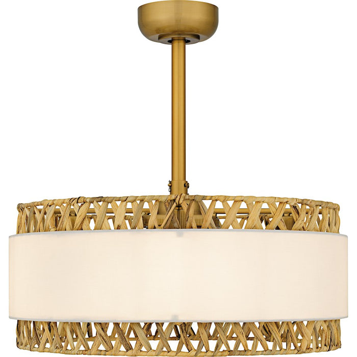 Quoizel Kate 4Light Fandelier, Brushed Gold/White Linen And Rattan