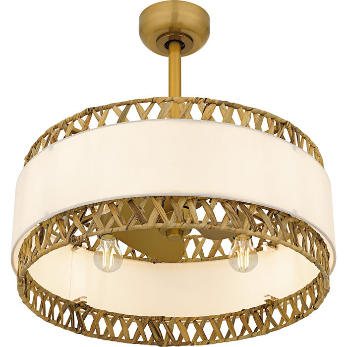 Quoizel Kate 4Light Fandelier, Brushed Gold/White Linen And Rattan