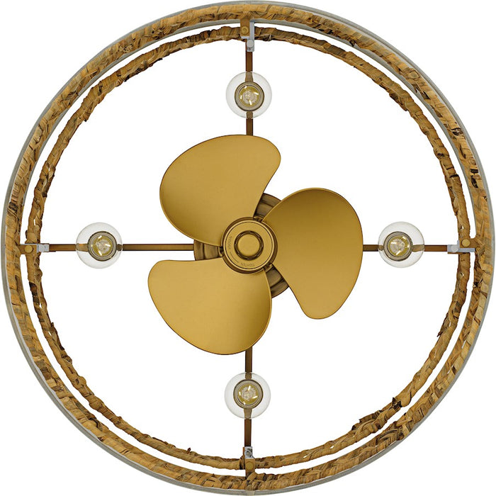 Quoizel Kate 4Light Fandelier, Brushed Gold/White Linen And Rattan