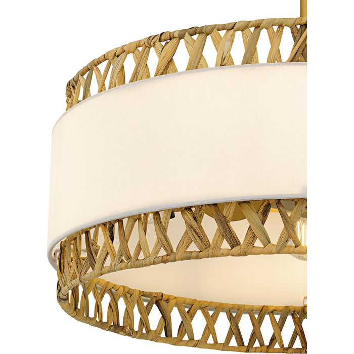 Quoizel Kate 4Light Fandelier, Brushed Gold/White Linen And Rattan