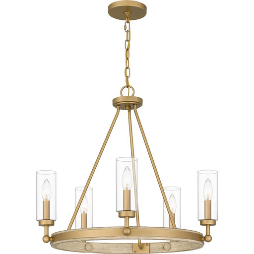 Quoizel Kelleher 5 Light Chandelier, Weathered Brass/Clear