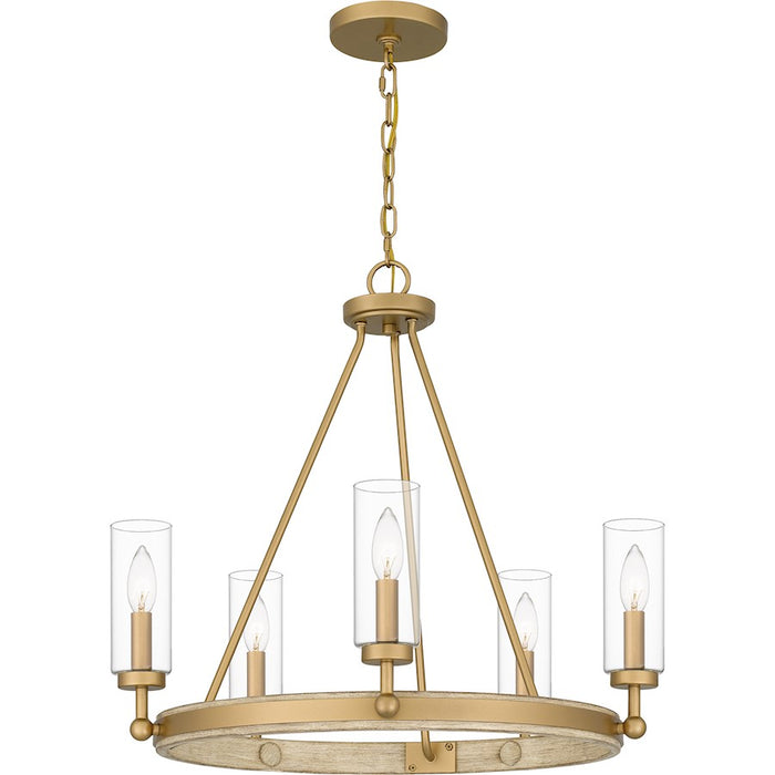 Quoizel Kelleher 5 Light Chandelier, Weathered Brass/Clear