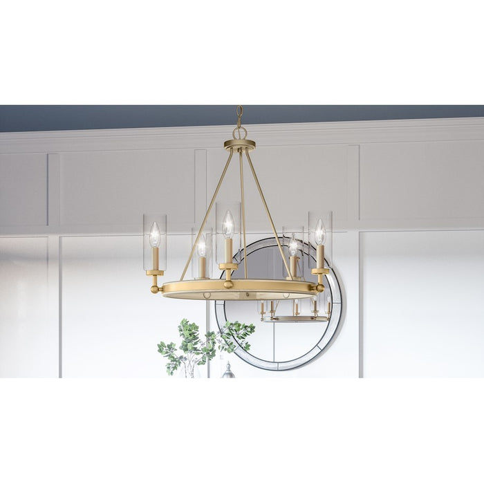 Quoizel Kelleher 5 Light Chandelier, Weathered Brass/Clear