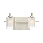 Quoizel Kolt 13in 2-Light Vanity Light | Modern Brushed Nickel Steel and Clear Glass | Bathroom & Powder Room Vanity | Model KLT8602BNLED