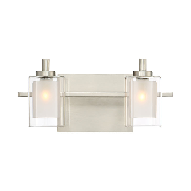 Quoizel Kolt 13in 2-Light Vanity Light | Modern Brushed Nickel Steel and Clear Glass | Bathroom & Powder Room Vanity | Model KLT8602BNLED