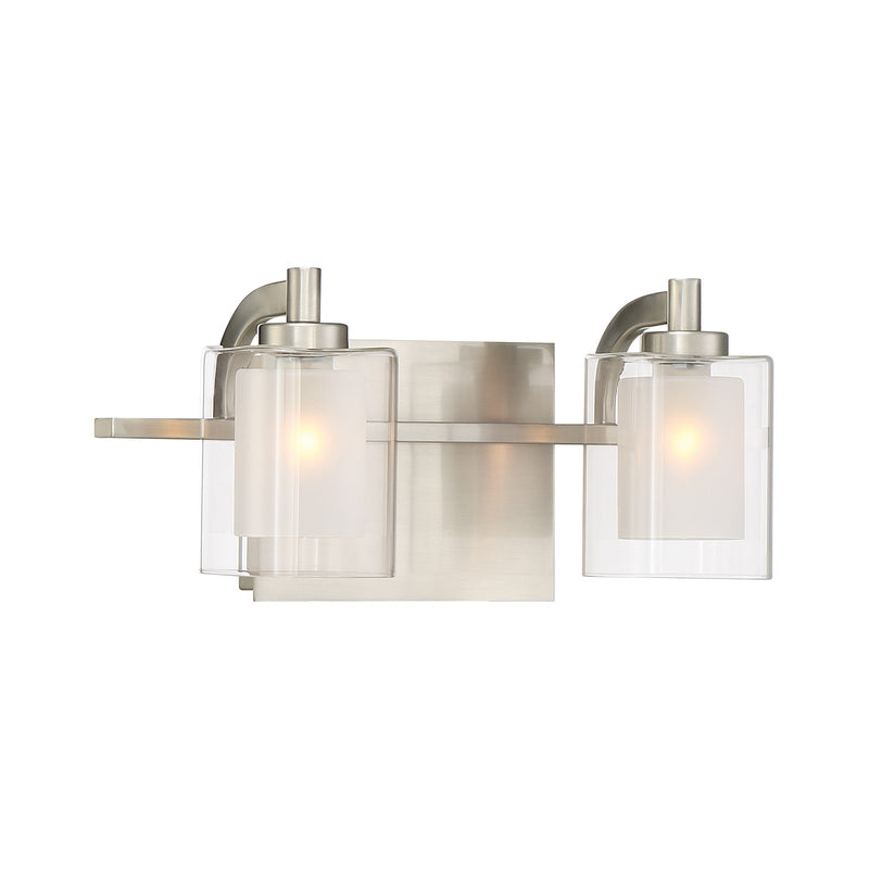 Quoizel Kolt 13in 2-Light Vanity Light | Modern Brushed Nickel Steel and Clear Glass | Bathroom & Powder Room Vanity | Model KLT8602BNLED