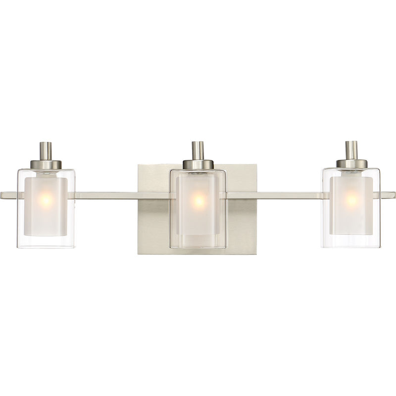 Quoizel Kolt 21in 3-Light Vanity Light | Modern Brushed Nickel and Clear Glass | Bathroom & Powder Room | 21 x 6.25 x 6 in | Model KLT8603BNLED