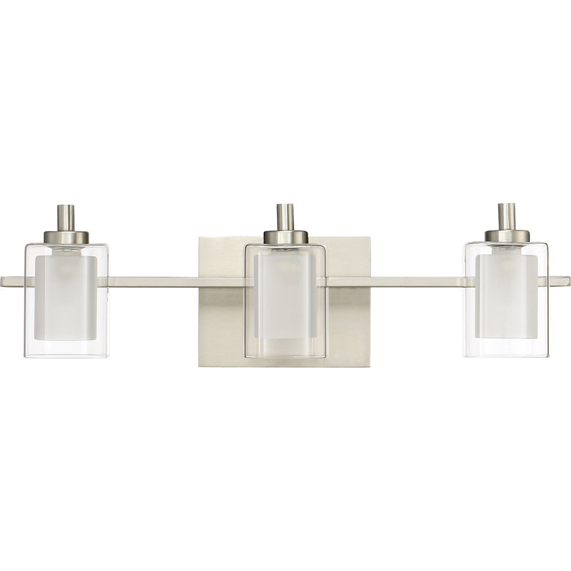 Quoizel Kolt 21in 3-Light Vanity Light | Modern Brushed Nickel and Clear Glass | Bathroom & Powder Room | 21 x 6.25 x 6 in | Model KLT8603BNLED