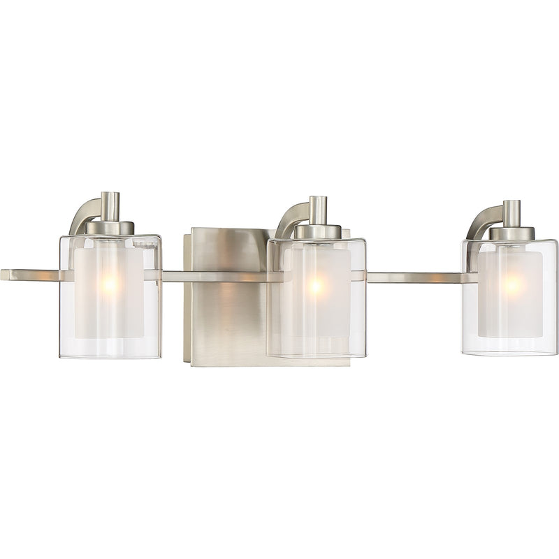 Quoizel Kolt 21in 3-Light Vanity Light | Modern Brushed Nickel and Clear Glass | Bathroom & Powder Room | 21 x 6.25 x 6 in | Model KLT8603BNLED