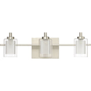 Quoizel Kolt 21in 3-Light Vanity Light | Modern Brushed Nickel and Clear Glass | Bathroom & Powder Room | 21 x 6.25 x 6 in | Model KLT8603BNLED